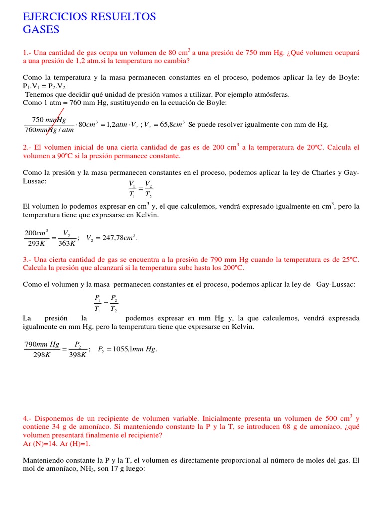 QM-1121 Ejercicios Resueltos de Gases Ideales PDF | PDF | Gases | Mole ...