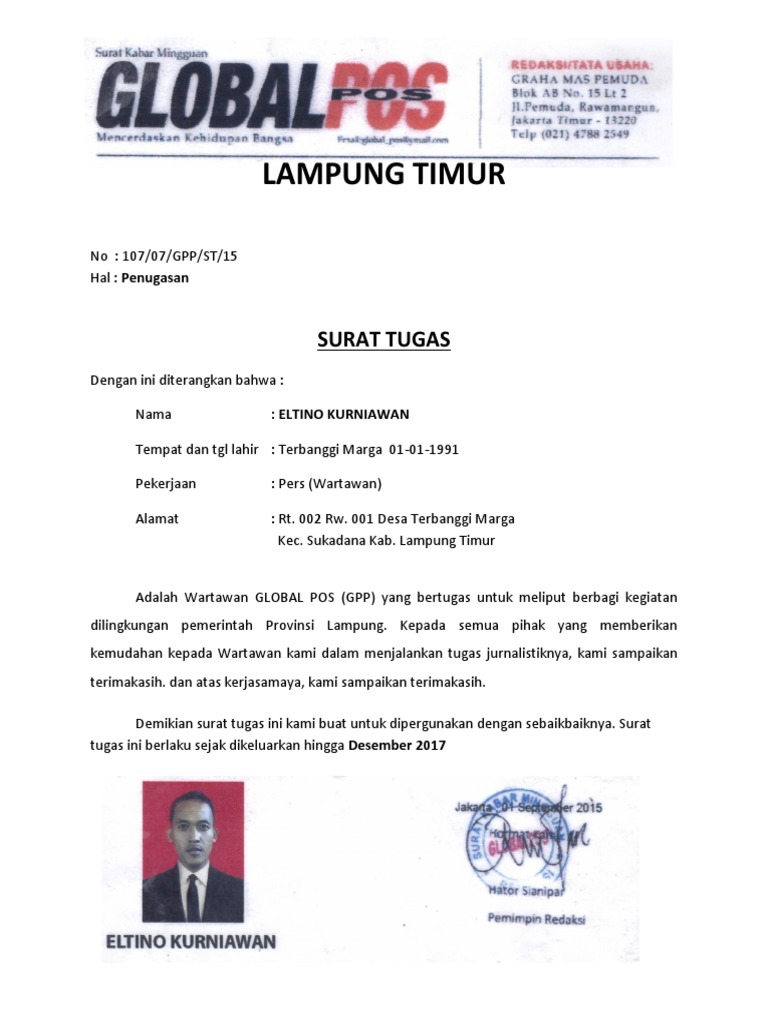 Contoh Surat Tugas Kerja Wartawan Nusagates