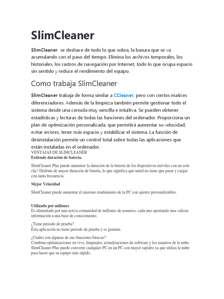 Ventajas y Uso de SlimCleaner | PDF | Microsoft Windows | Computación ...
