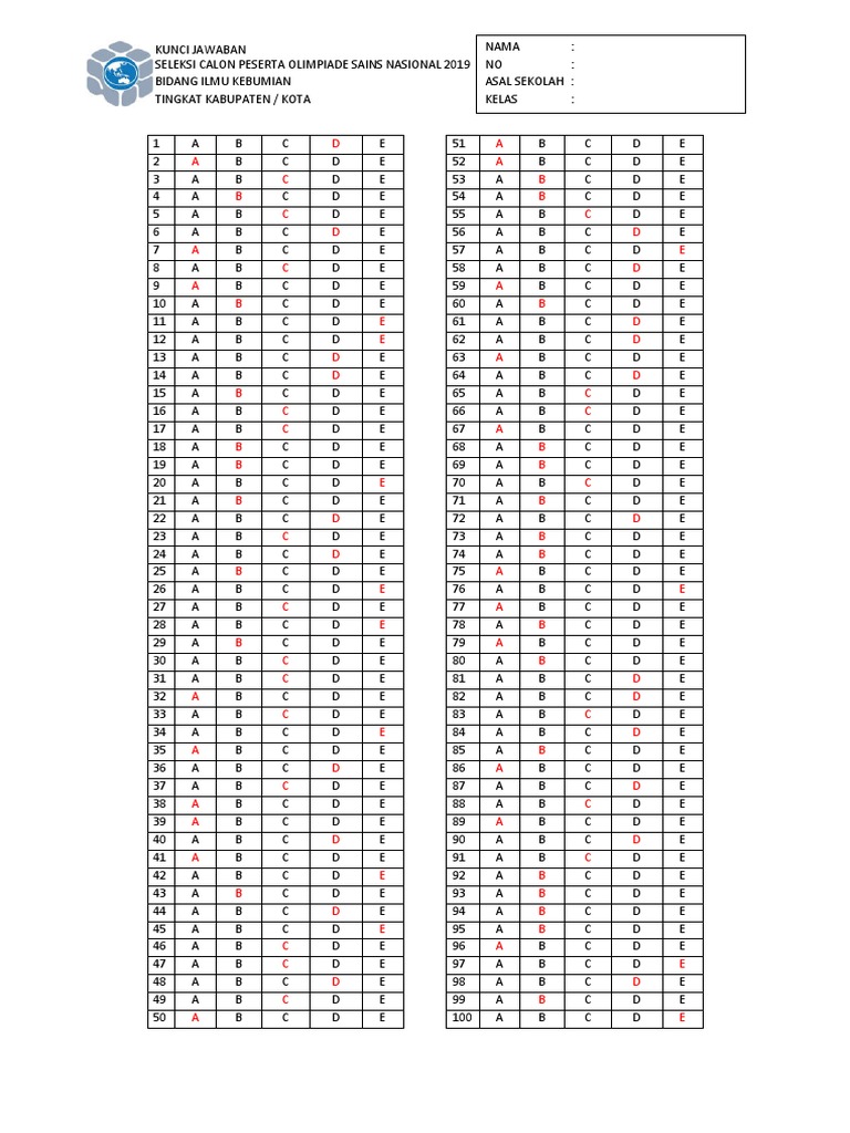 Kunci Osk 2019 Kebumian Kabupaten