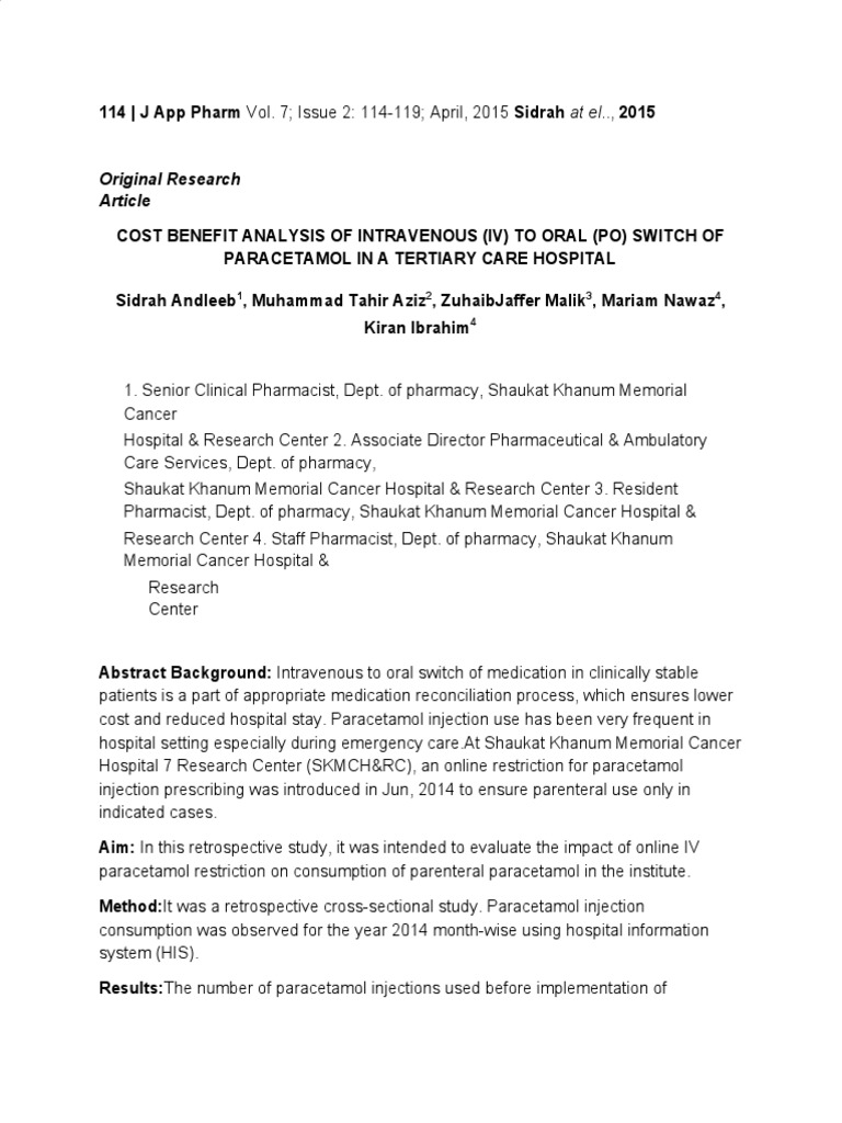 Cost Benefit Analysis of Intravenous IV To Oral Po Switch of