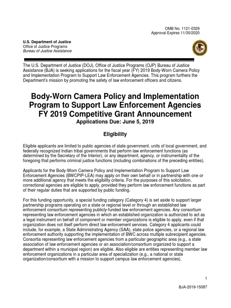 BodyWorn Camera Policy and Implementation Program To Support Law