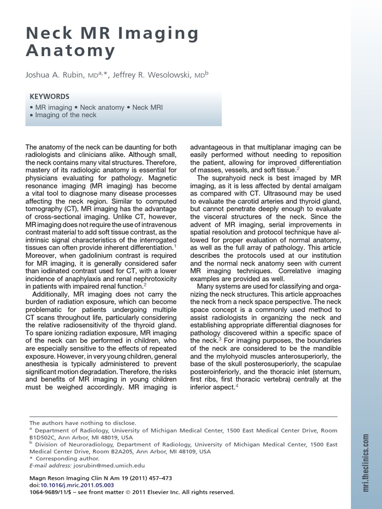 Neck Anatomy in MR Imaging | PDF | Common Carotid Artery | Larynx