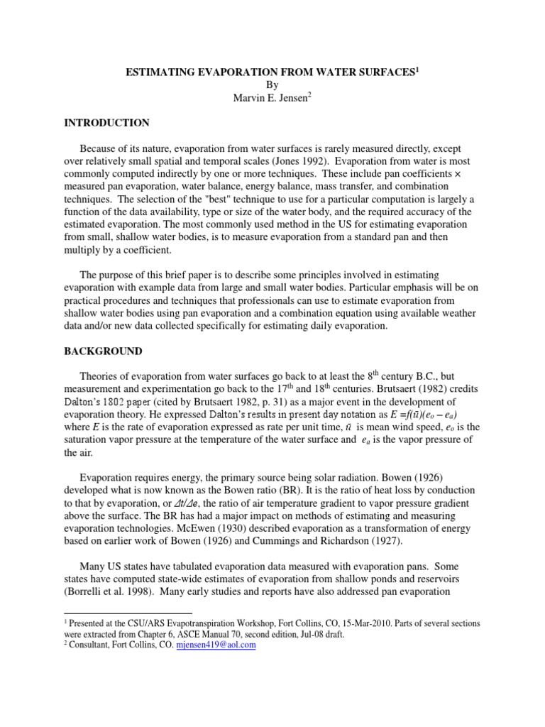 Estimating Evaporation from Water Bodies | PDF | Evaporation | Water