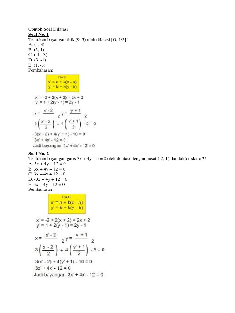 Contoh Soal Dilatasi Contoh Soal Terbaru