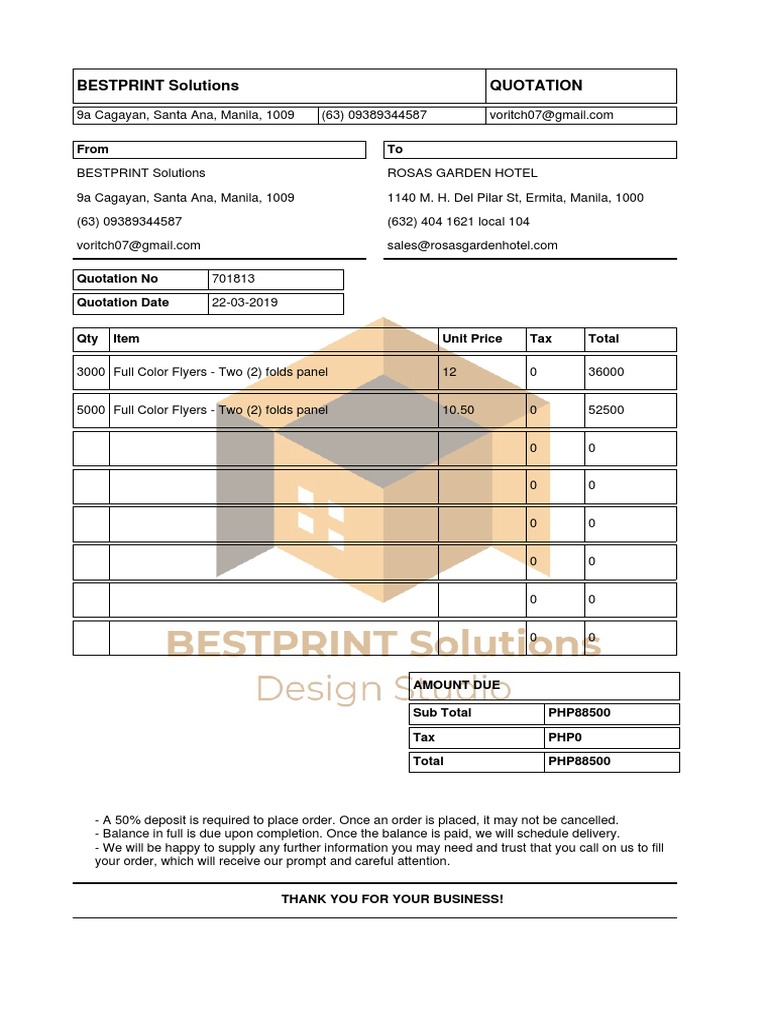 BESTPRINT Solutions Quotation: From To | PDF