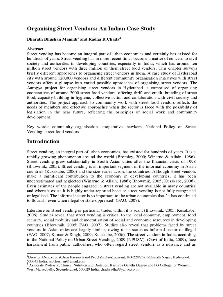 Organising Street Vendors: An Indian Case Study: Bharath Bhushan Mamidi ...