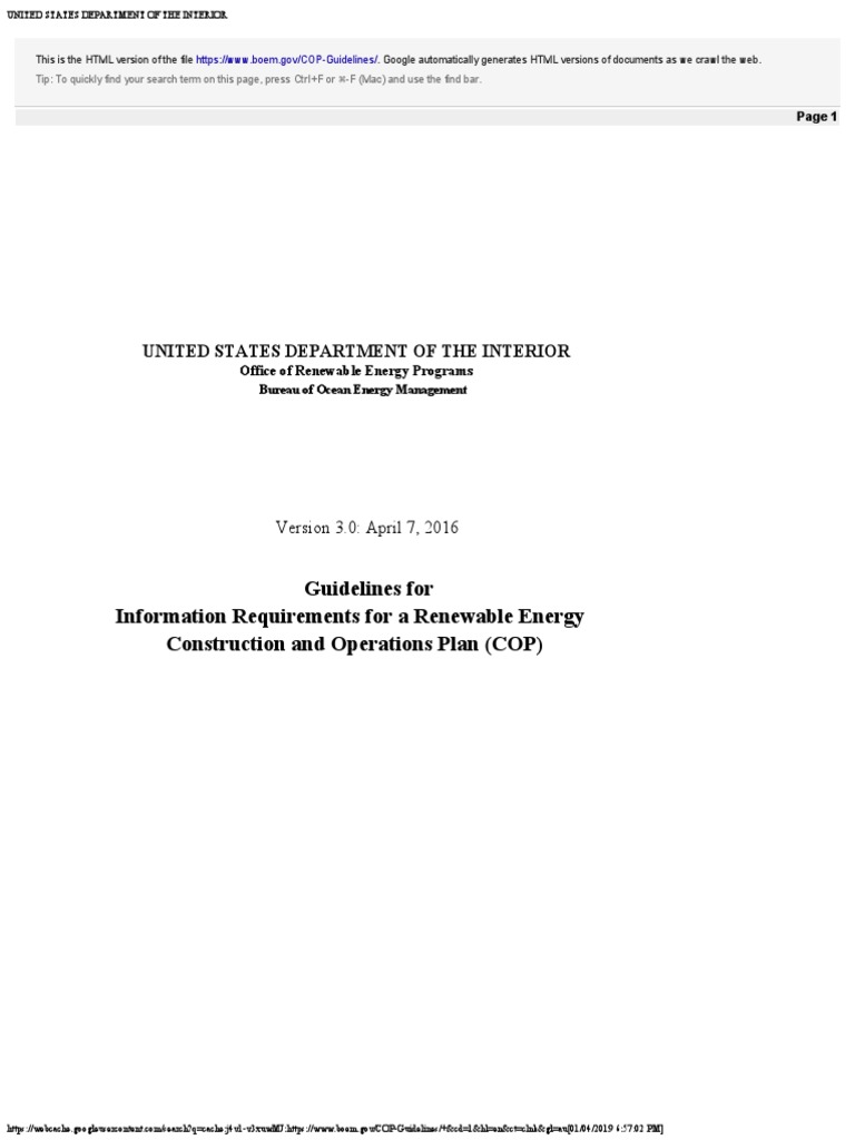 BOEM's Guidelines For Information Requirements For A Renewable Energy ...