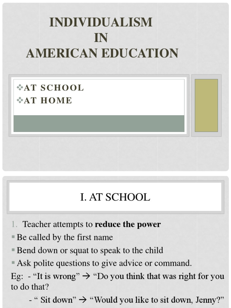 Individualism IN American Education: at School at Home | PDF ...