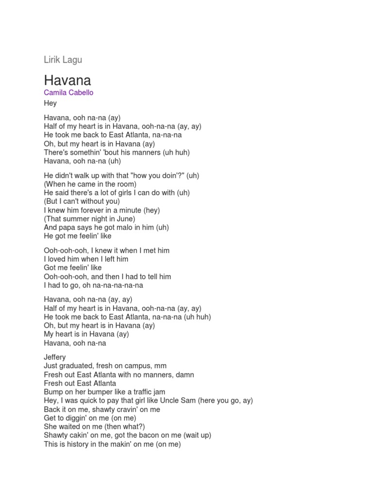 Lirik Havana | PDF | Irish Music | Singles (Music)
