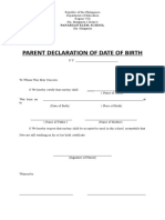 Parent Declaration of Date of Birth: Panaruan Elem. School