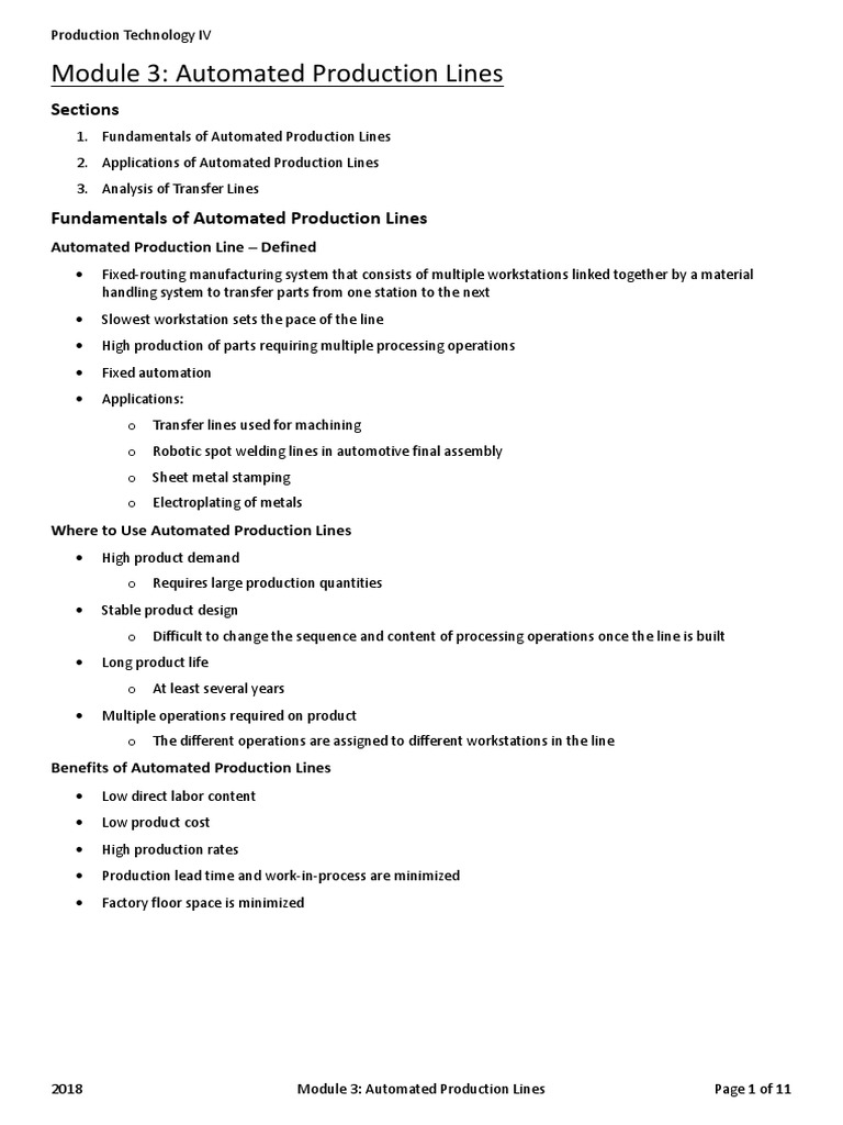Module 3 Automated Production Lines (Edit) PDF Automation Line