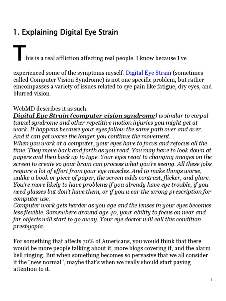 Eye Strain CVS PDF Eye Senses