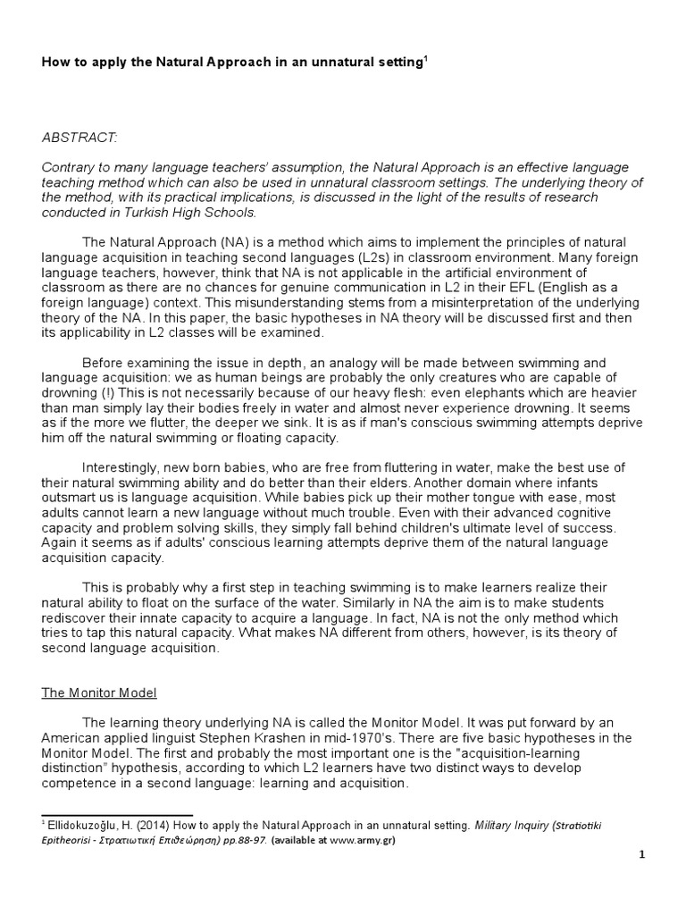 Applying Natural Approach in Classrooms | PDF | Language Acquisition ...