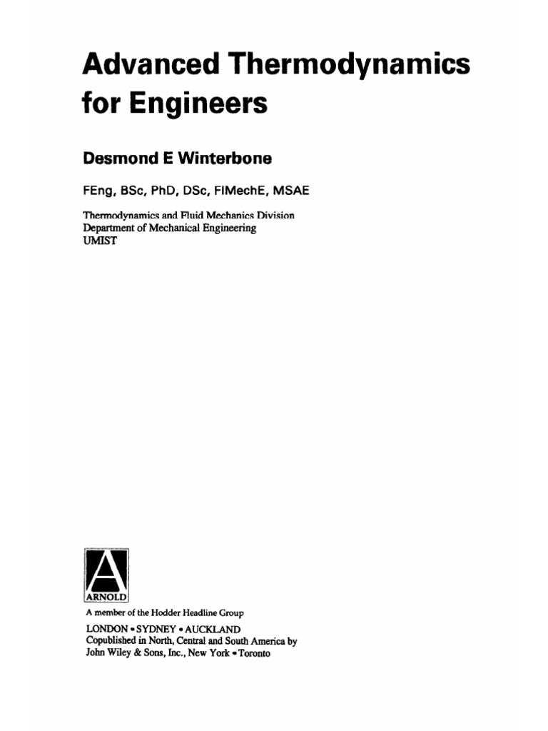 Advanced Thermodynamics - Winterborne PDF | PDF