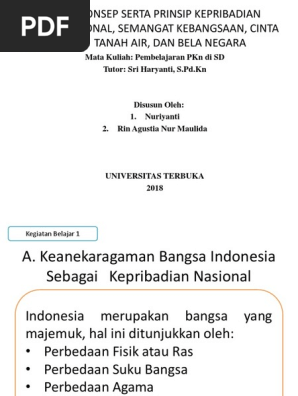 Konsep Serta Prinsip Kepribadian Nasional Semangat Kebangsaan