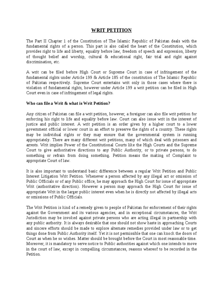Writ Petition: Who Can File A Writ & What Is Writ Petition? | PDF