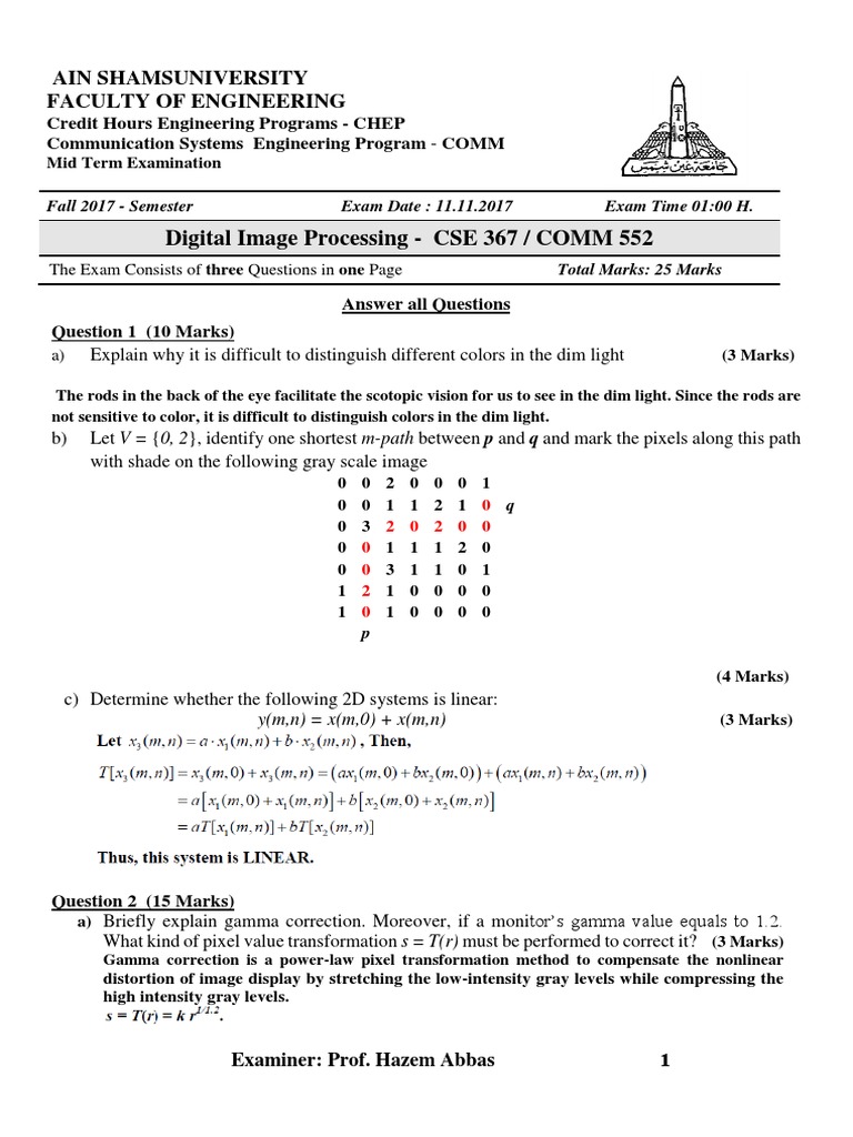 Digital Image Processing Midterm Exam | PDF | Light | Computer Graphics
