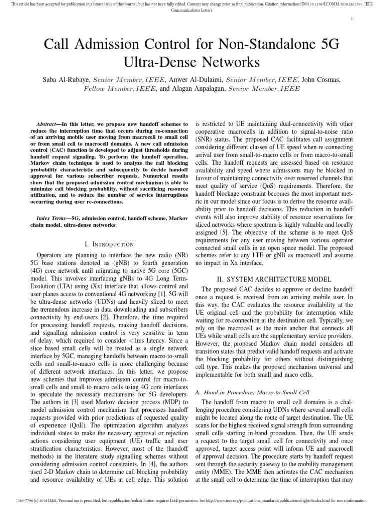 Call Admission Control in 5G Networks | PDF | Quality Of Service ...