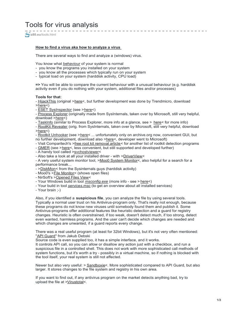 z80.Eu-Tools For Virus Analysis | PDF | Computer Virus | Operating ...