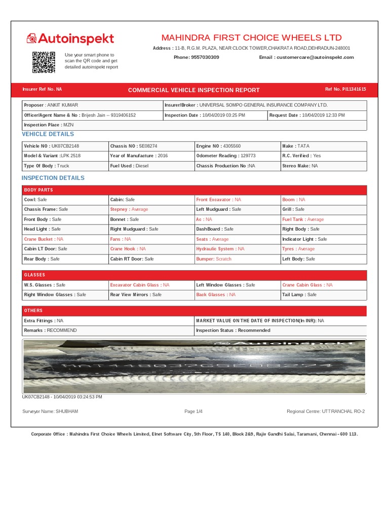Commercial Vehicle Inspection Report | PDF | Truck | Rear Wheel Drive ...