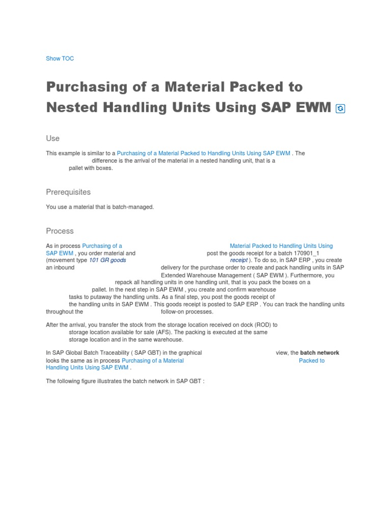 Purchasing of A Material Packed To Nested Handling Units Using SAP EWM PDF Warehouse