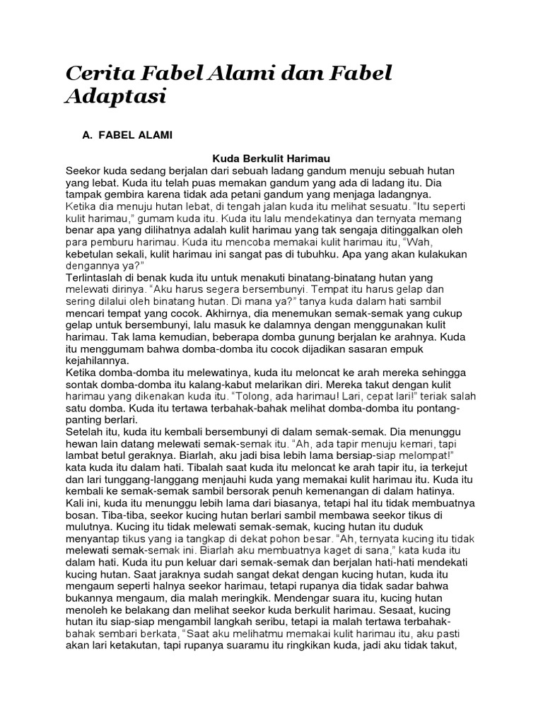 Cerita Fabel Alami Dan Fabel Adaptasi