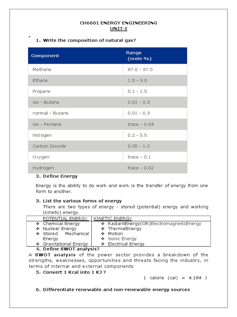 Energy Engineering 2 Marks | PDF | Gasification | Energy Development
