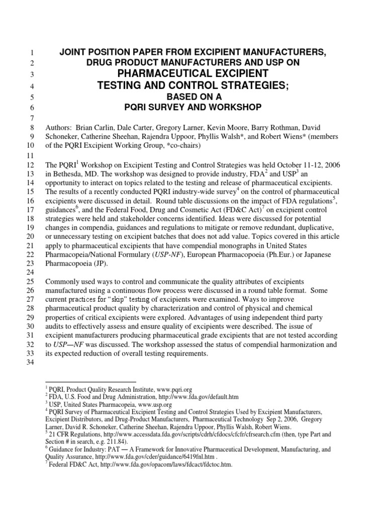 Excipient Position Paper Final 06212007 | PDF | Audit | Food And Drug ...