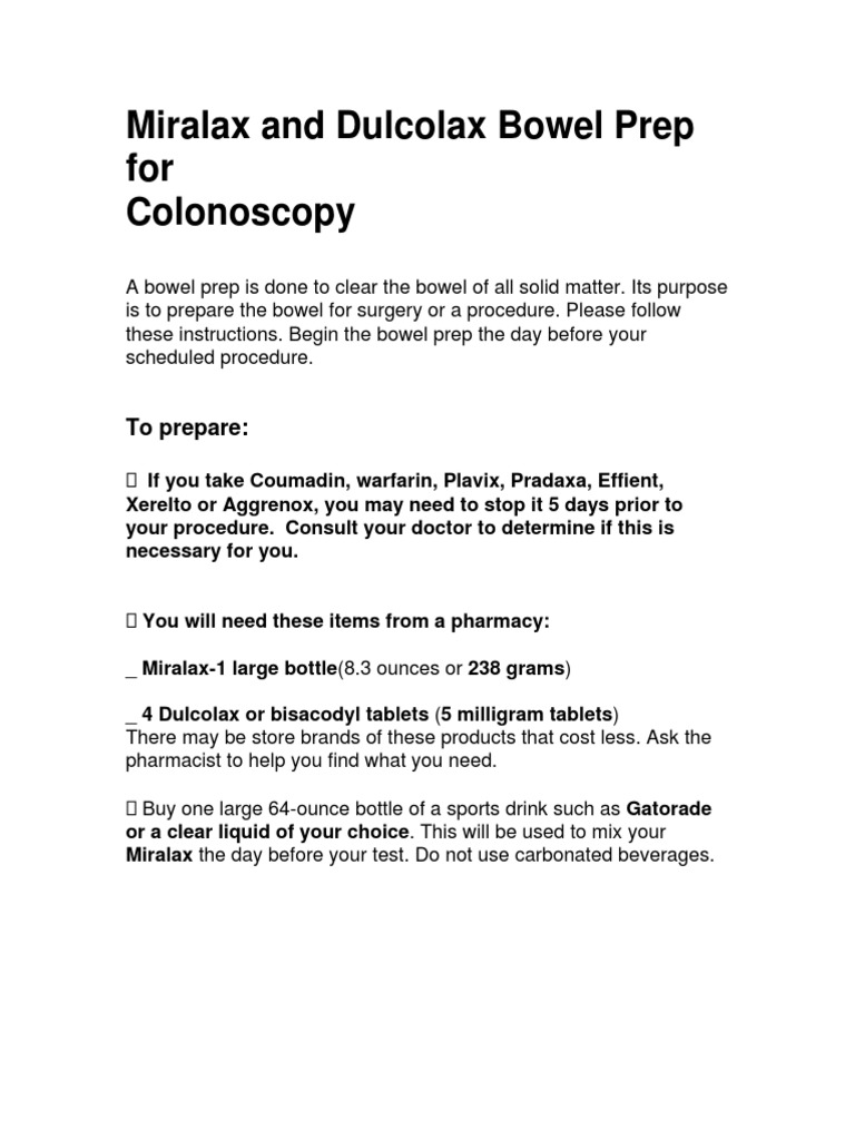 Miralax and Dulcolax Bowel PrepALL PDF Colonoscopy Medicine