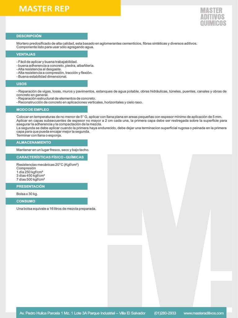 Mortero Predosificado Master Rep | PDF