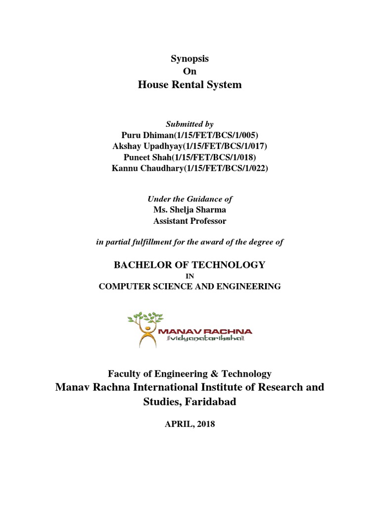 House Rental System Synopsis | PDF | Java Script | Renting