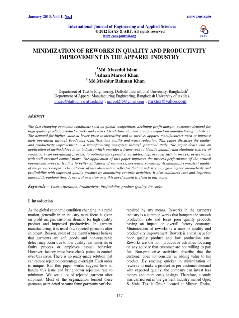 Minimization of Reworks in The Apparel Industry PDF | PDF | Sewing ...
