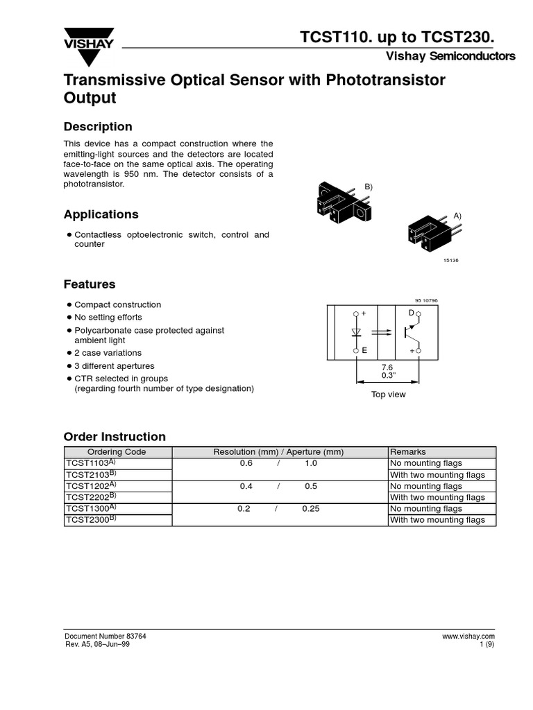 TCST2103 Slot Optocoupler PDF Electrical Engineering