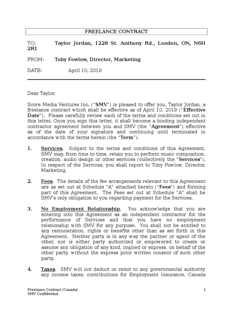 Taylor Jordan - Freelance Contract 041119 | PDF | Indemnity ...