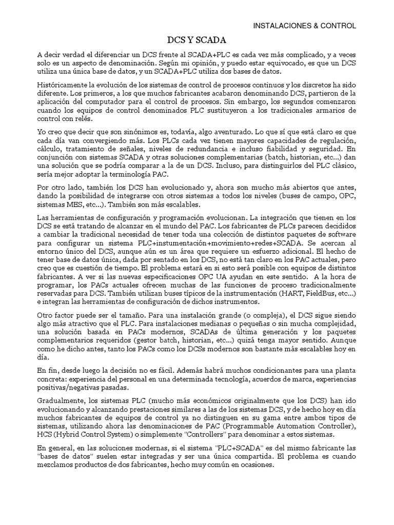 Diferencias entre DCS y SCADA+PLC | PDF | Scada | Controlador lógico ...