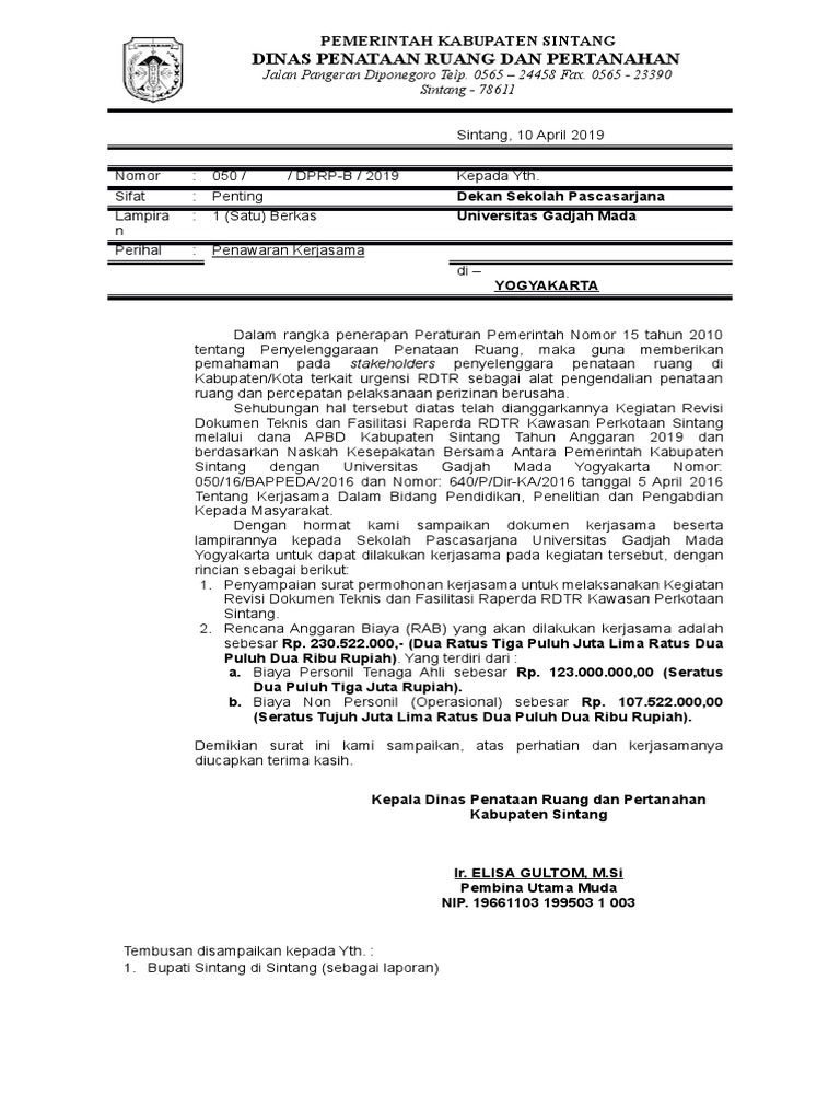 01 Surat Permohonan Kerjasama DPRP Dan Ugm - Revisi RDTR STG | PDF