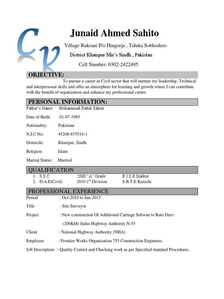 Junaid CV | PDF | Sindh | Pakistan