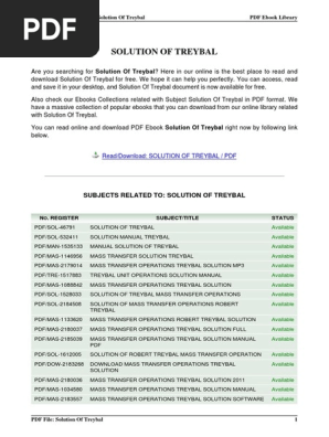 Mass Transfer Operations Treybal Solution Manual