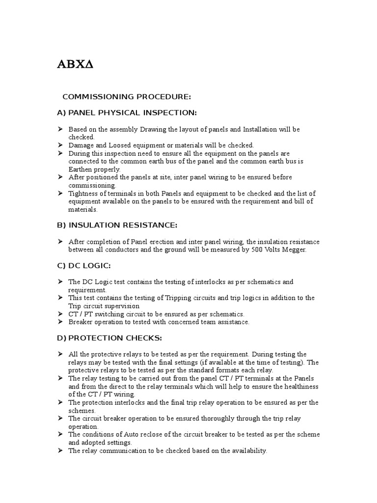 Electrical Commissioning Procedure Guide | PDF | Electrical Wiring | Relay