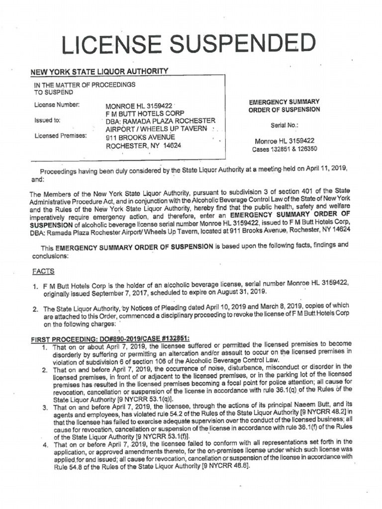 Wheels Up Tavern Alcohol License Suspension PDF