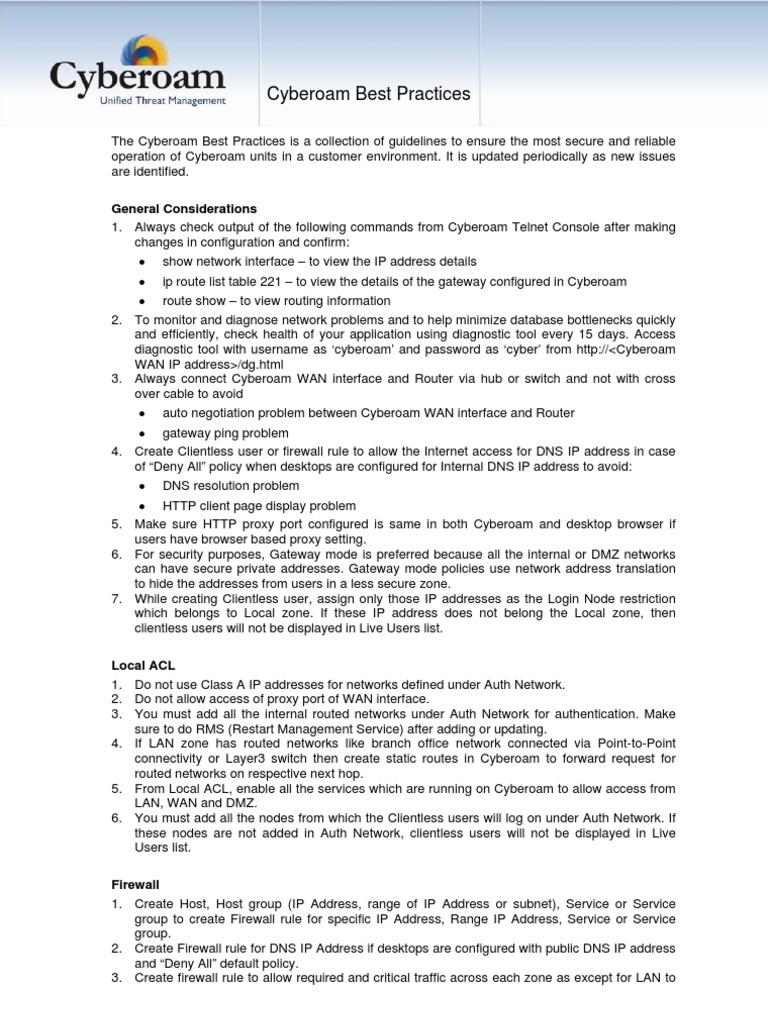 Cyberoam Configuration Best Practices | PDF | Ip Address | Firewall ...