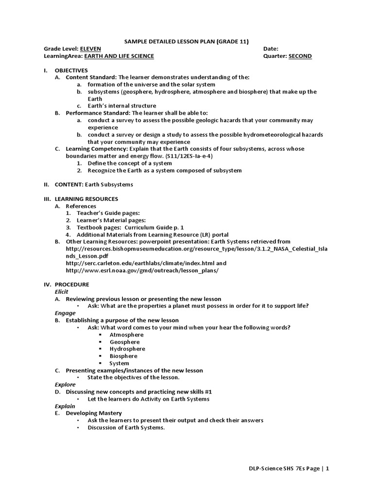 example of presentation in detailed lesson plan