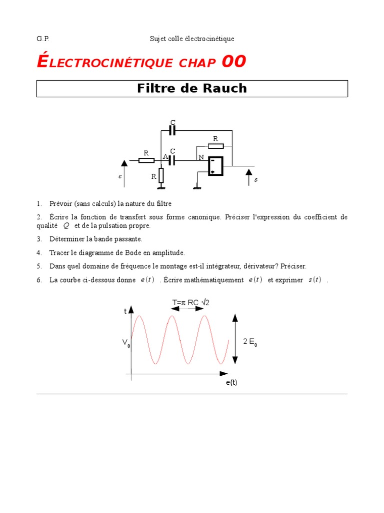 Fonction de transfert filtre passebande PDF Filtre (électronique — free download