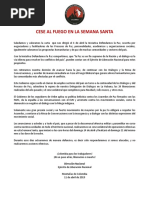 El ELN anuncia un nuevo cese al fuego en Semana Santa