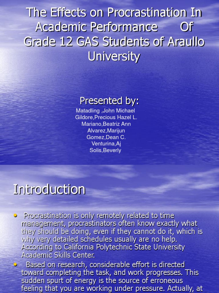 The Effects On Procrastination in Academic Performance of | PDF ...