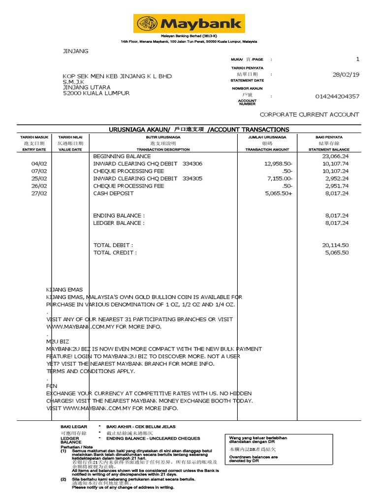 Malayan Banking Berhad bank statement | PDF | Debits And Credits ...