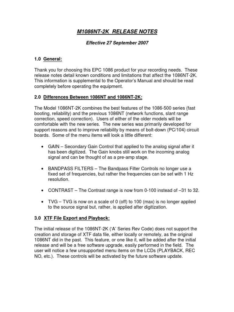 EPC 1086NT-2K Release Notes | PDF | Computer Engineering | Electronic ...