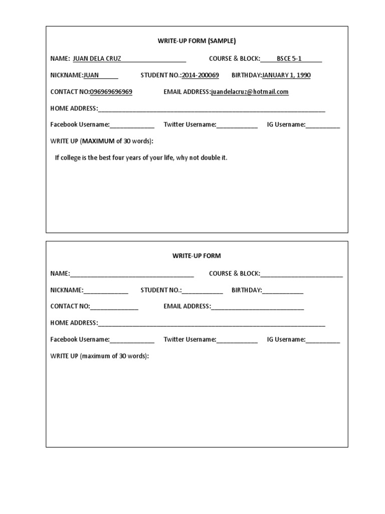 Yb1819 Write Up Form Document | PDF