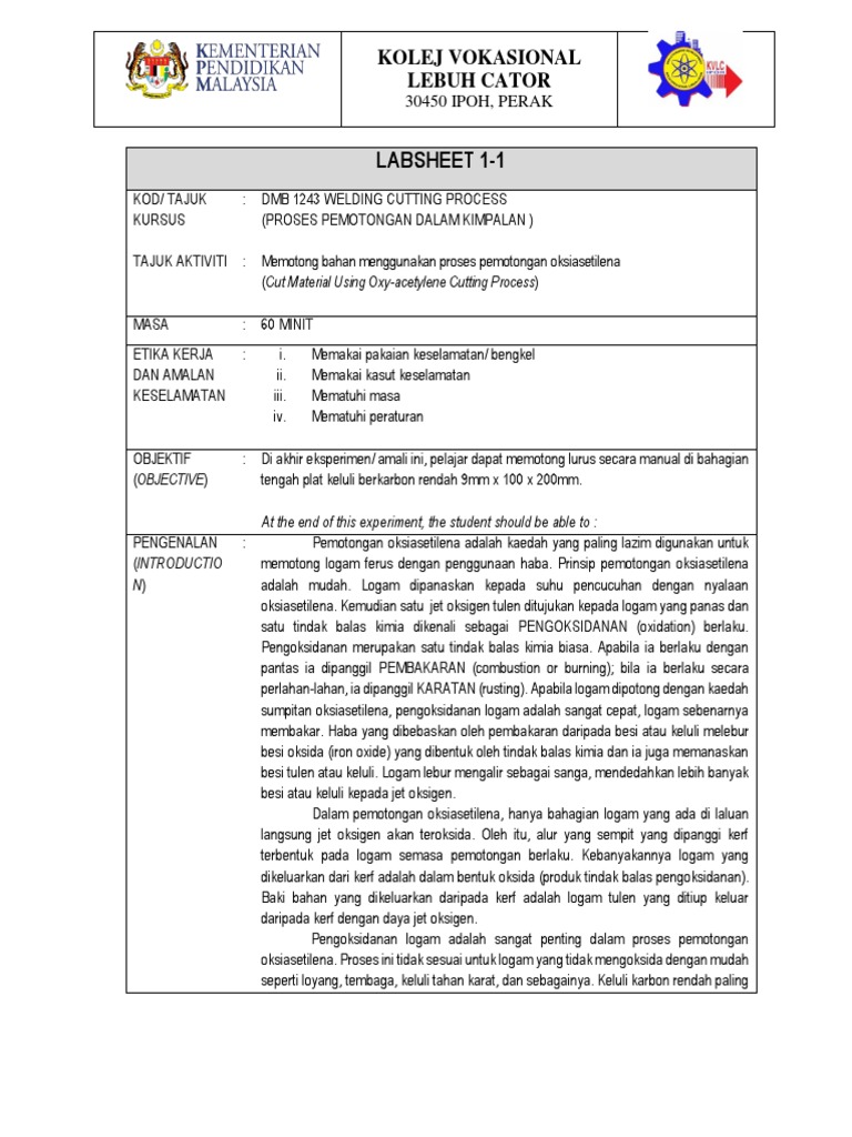 Labsheet DMB 1232 Welding Cutting Process | PDF
